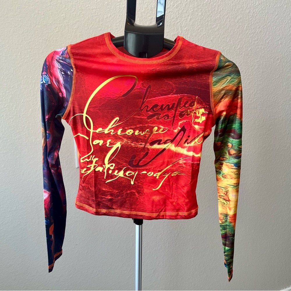 SHEIN Multicolor Graphic Long Sleeve Halter Top